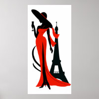 Elegant woman silhouette  red dress with wineglass