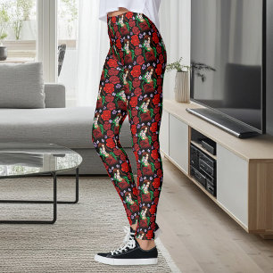 Elegant Woman Venetian Mask Red Green Leggings