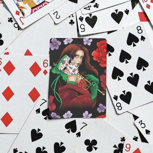 Elegant Woman Venetian Mask Red Green Playing Cards