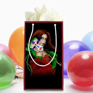 Elegant Woman Venetian Mask Red Green Small Gift Bag