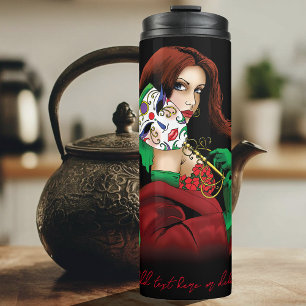 Elegant Woman Venetian Mask Red Green Thermal Tumbler