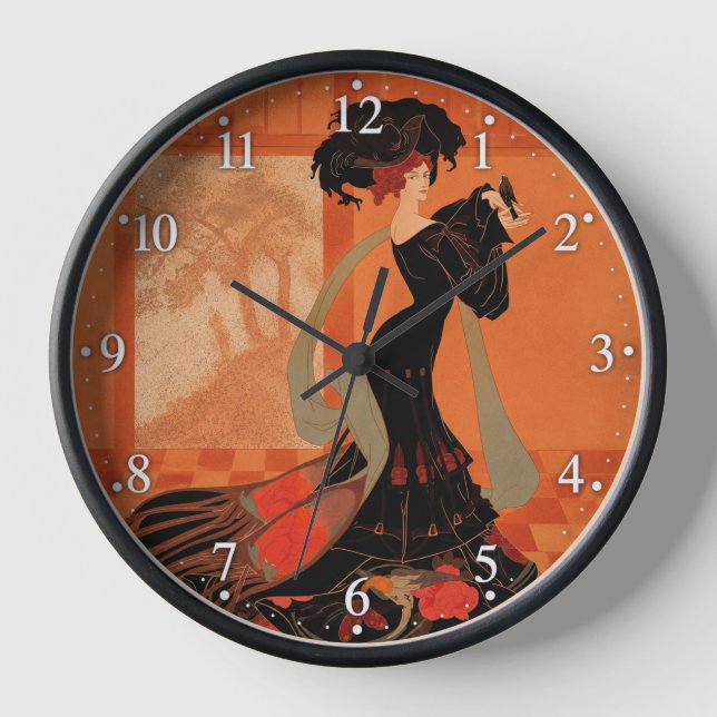 Elegant Woman with a Bird Clock (Front)