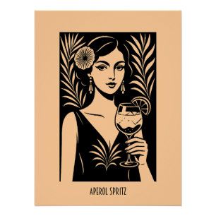 Elegant Woman with Aperol Spritz – Vintage Cocktai Poster