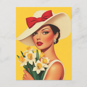 Elegant Woman with Daffodils Postcard