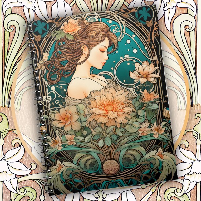 Elegant Woman with Flowing Hair and Soft Flowers Notebook (Creator Uploaded)