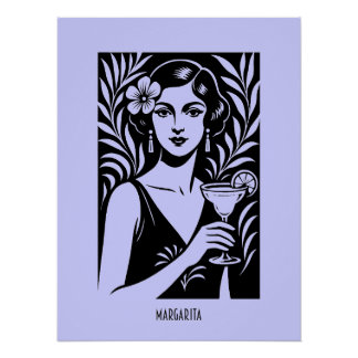 Elegant Woman with Margarita – Vintage Cocktail Poster