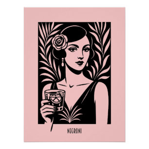 Elegant Woman with Negroni – Retro Cocktail Poster