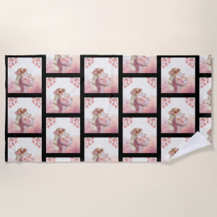 Elegant Woman with Peonies Watercolor Art Print Beach Towel
