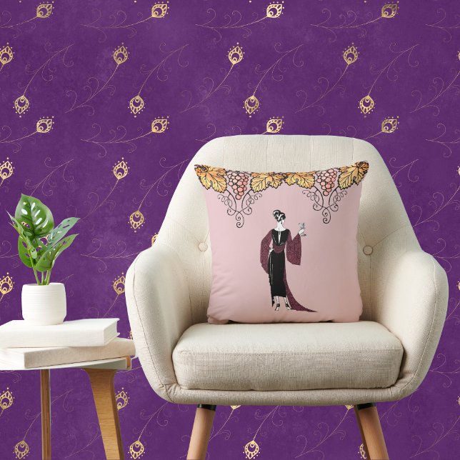 Elegant Woman with Wine Vintage Design Cushion (Creator Uploaded)