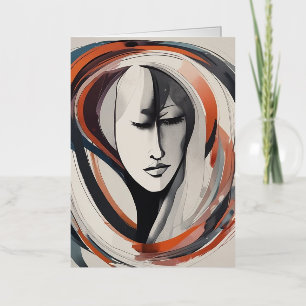 Elegant Woman's Face Brown Blue Art Abstract Foil Greeting Card