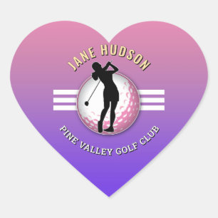Elegant Women Golfer Design Heart Sticker