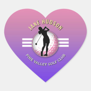 Elegant Women Golfer Design Heart Sticker