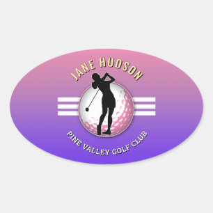 Elegant Women Golfer Design Oval Sticker