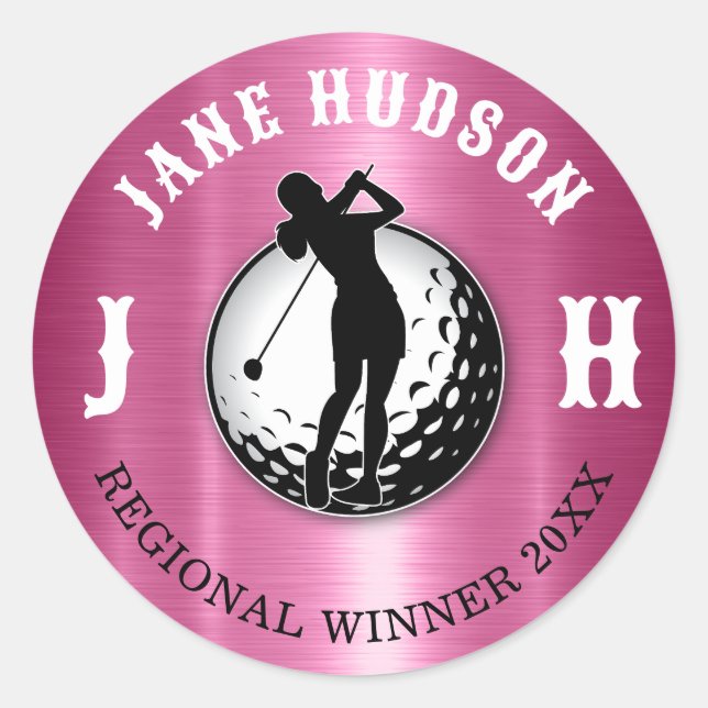 Elegant Women Golfer Design Round Stick Classic Round Sticker (Front)