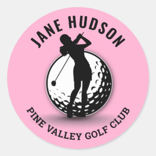 Elegant Women Golfer Monogram  Design Classic Round Sticker