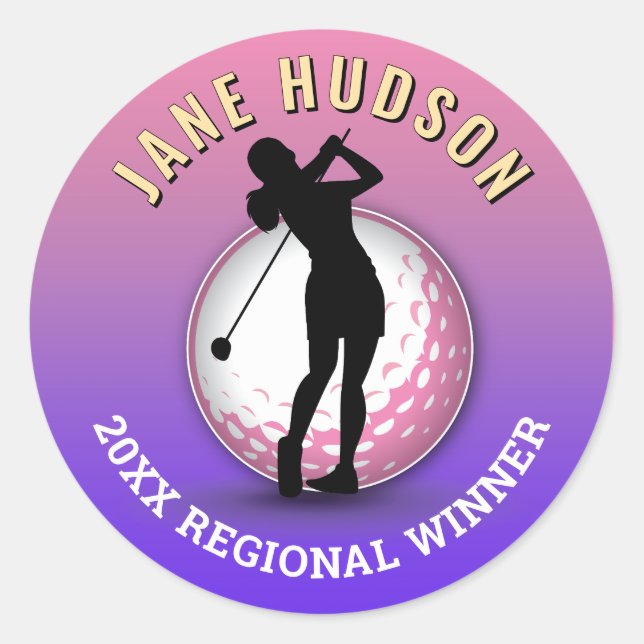 Elegant Women Golfer Monogram Design Classic Round Sticker (Front)