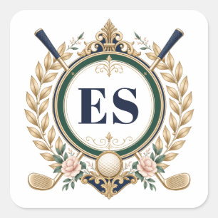 Elegant Women’s Golf Monogram Square Sticker