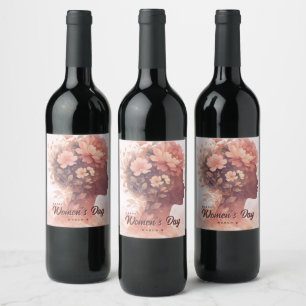 Elegant Women's Day Celebration Floral March 8 Wine Label