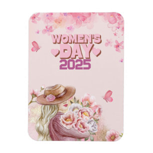 Elegant Women's Day  with Pink Floral Design Magnet