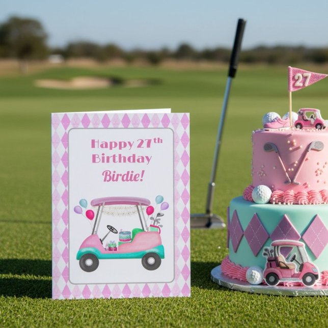 Elegant Women's Golf Party Cart 27th Birthday   Card (Creator Uploaded)