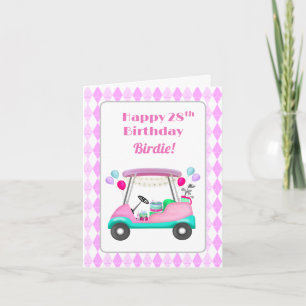 Elegant Women's Golf Party Cart 28th Birthday Card