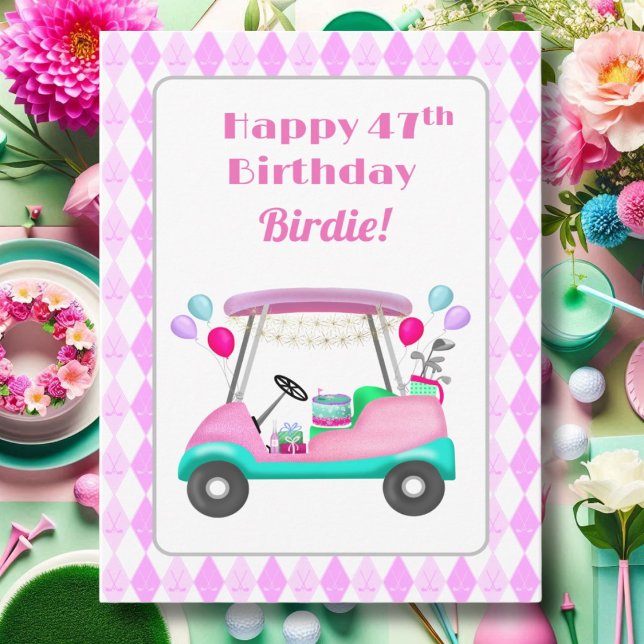Elegant Women's Golf Party Cart 47th Birthday   Card (Creator Uploaded)