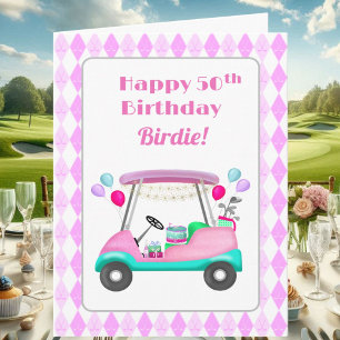 Elegant Women's Golf Party Cart 50th Birthday   Card