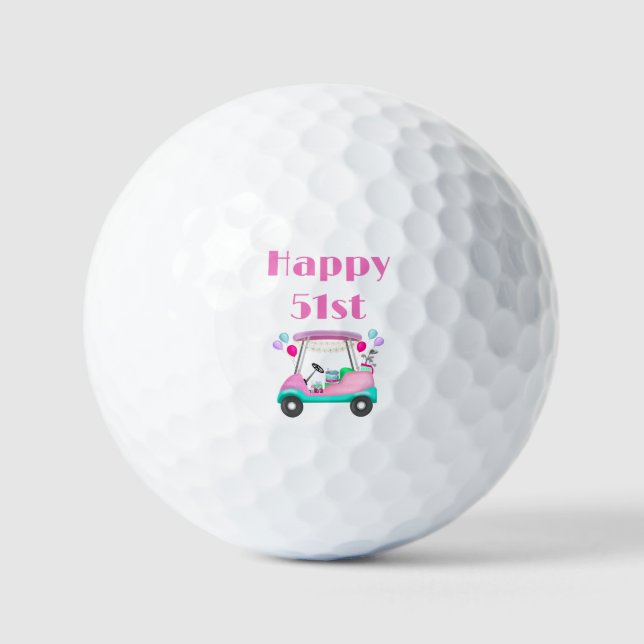 Elegant Women's Golf Party Cart 51st Birthday   Golf Balls (Front)