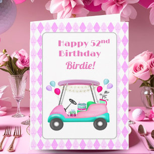 Elegant Women's Golf Party Cart 52nd Birthday   Card