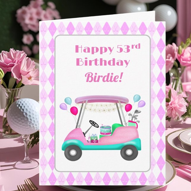 Elegant Women's Golf Party Cart 53rd Birthday   Card (Creator Uploaded)