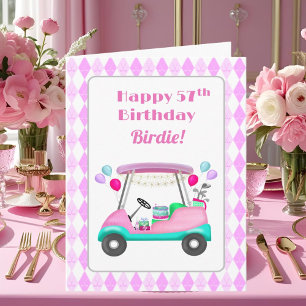 Elegant Women's Golf Party Cart 57th Birthday   Card