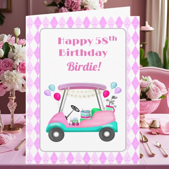 Elegant Women's Golf Party Cart 58th Birthday   Card (Creator Uploaded)