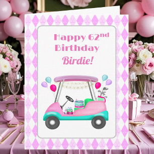Elegant Women's Golf Party Cart 62nd Birthday   Card