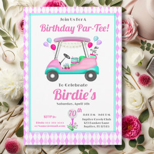 Elegant Women's Golf Party Cart 70th Birthday Invitation