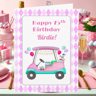 Elegant Women's Golf Party Cart 75th Birthday Card
