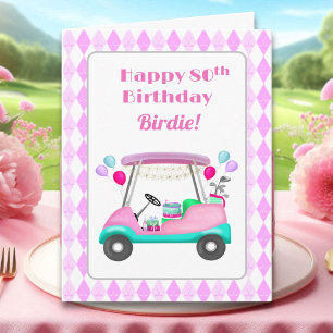 Elegant Women's Golf Party Cart 80th Birthday Card