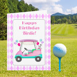 Elegant Women's Golf Party Cart Birthday   Card<br><div class="desc">This one-of-a-kind item depicts a decorated golf cart for a women's birthday! This brightly coloured golf cart transports gifts,  cake,  and sparkling Champagne. This a fun birthday card to give to someone who lives and breathes golf!</div>