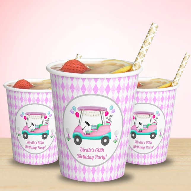 Elegant Women's Golf Party Cart Birthday  Paper Cups (Creator Uploaded)