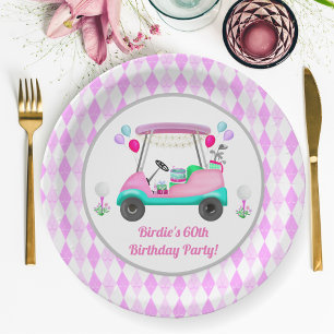 Elegant Women's Golf Party Cart Birthday Paper Plate