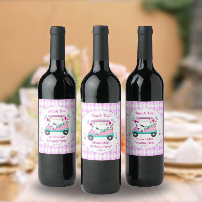 Elegant Women's Golf Party Cart Birthday Thank You Wine Label (Creator Uploaded)