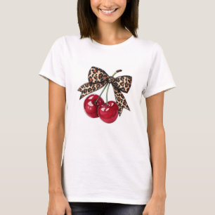 Elegant Women's T-Shirt with Red Cherry Pattern –