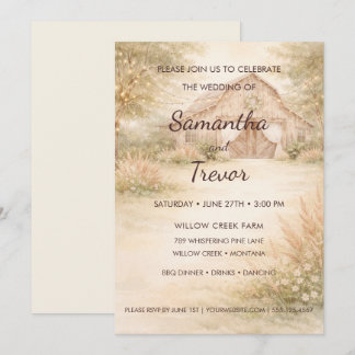 Elegant Wood Barn & Twinkle Lights Wedding Invitation