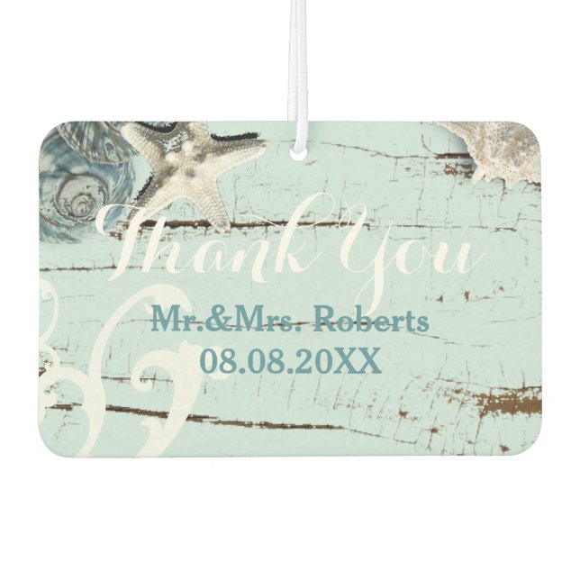 Elegant wood BLue Seashells Beach Wedding Car Air Freshener (Front)