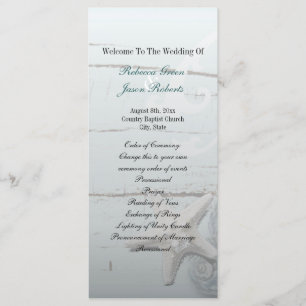 Elegant wood BLue Seashells Beach Wedding program Programme