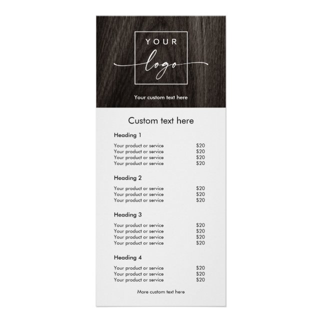 Elegant wood custom logo price list menu (Front)
