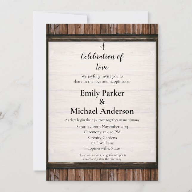 Elegant wood frame wedding invitation (Front)