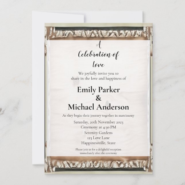 Elegant wood frame wedding invitation (Front)