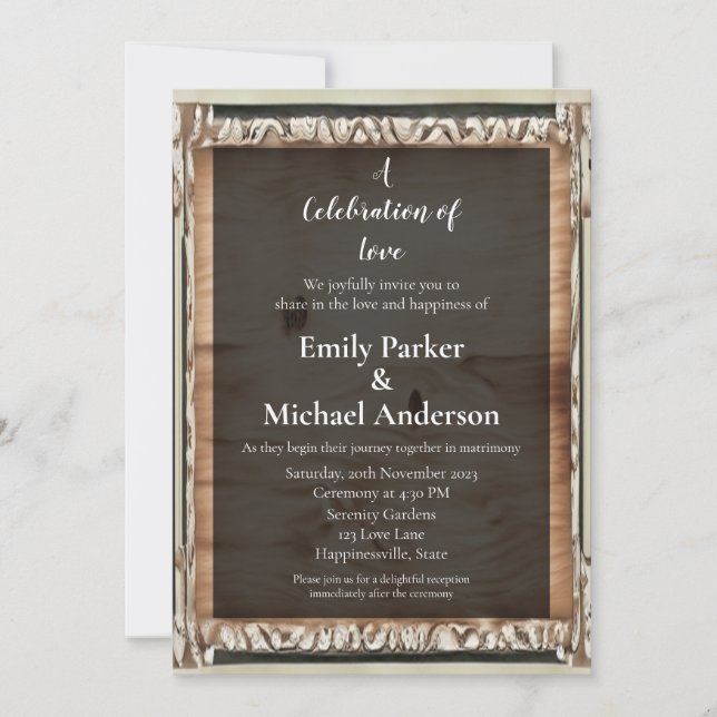 Elegant wood frame wedding invitation (Front)