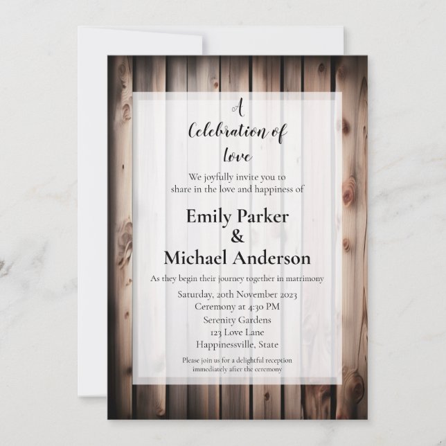 Elegant wood frame wedding invitation (Front)