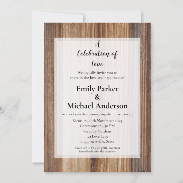 Elegant wood frame wedding invitation (Front)